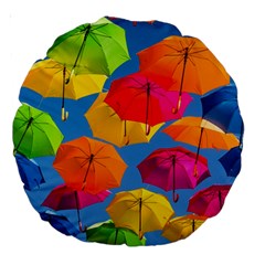 Umbrella, Colorful, Positive, Sky, Rainbow Large 18  Premium Round Cushions by kyorashop23