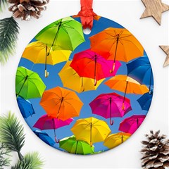 Umbrella, Colorful, Positive, Sky, Rainbow Round Ornament (two Sides) by kyorashop23