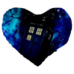 Tardis Doctor Who Space Galaxy Large 19  Premium Flano Heart Shape Cushions by Cemarart