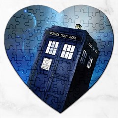 Tardis Doctor Who Space Blue Jigsaw Puzzle (heart) by Cemarart