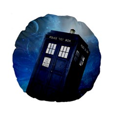 Tardis Doctor Who Space Blue Standard 15  Premium Flano Round Cushions by Cemarart