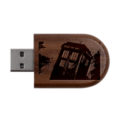 Tardis Doctor Who Space Blue Wood Oval Usb Flash Drive by Cemarart