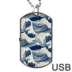 Japanese Wave Pattern Dog Tag Usb Flash (two Sides) by Cemarart