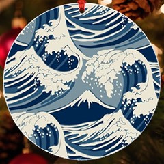 Japanese Wave Pattern Uv Print Acrylic Ornament Round by Cemarart