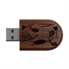 Japanese Wave Pattern Wood Oval Usb Flash Drive by Cemarart