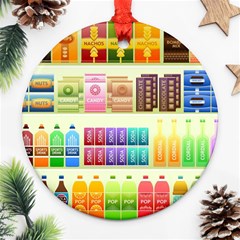 Supermarket Shelf Products Snacks Ornament (round) by Cemarart