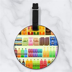 Supermarket Shelf Products Snacks Nappa Leather Luggage Tag Round by Cemarart