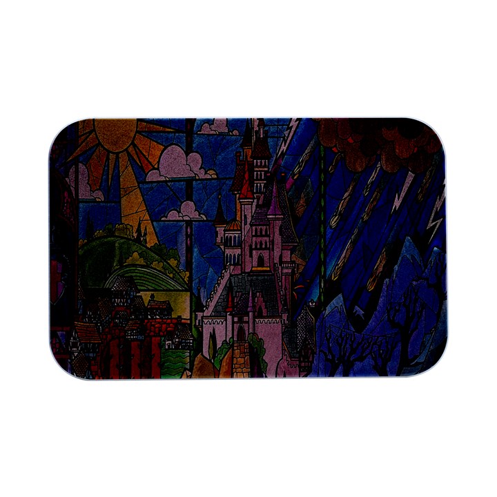 Castle Building Stained Glass Open Lid Metal Box (Silver)  