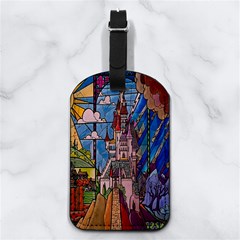 Castle Building Stained Glass Nappa Leather Luggage Tag Rectangle by Cemarart