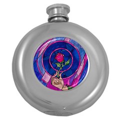 Enchanted Rose Stained Glass Round Hip Flask (5 Oz) by Cemarart