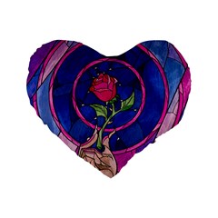 Enchanted Rose Stained Glass Standard 16  Premium Heart Shape Cushions by Cemarart