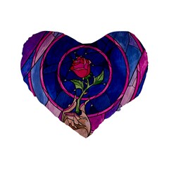 Enchanted Rose Stained Glass Standard 16  Premium Flano Heart Shape Cushions by Cemarart