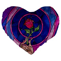 Enchanted Rose Stained Glass Large 19  Premium Flano Heart Shape Cushions by Cemarart