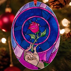 Enchanted Rose Stained Glass Uv Print Acrylic Ornament Oval by Cemarart