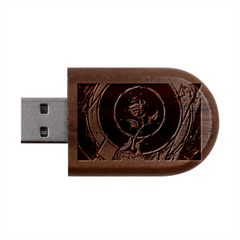 Enchanted Rose Stained Glass Wood Oval Usb Flash Drive by Cemarart