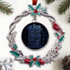 Doctor Who Tardis Metal X mas Wreath Holly Leaf Ornament by Cemarart