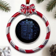 Doctor Who Tardis Metal Red Ribbon Round Ornament by Cemarart