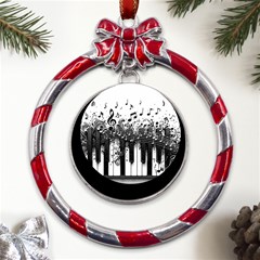 Piano Sounds Metal Red Ribbon Round Ornament by RiverRootz