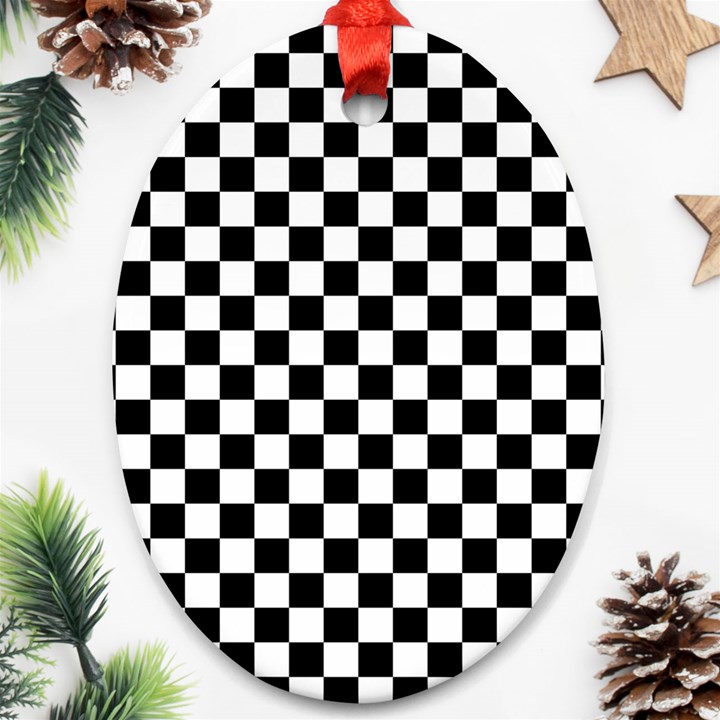 Pattern Checkered Squares Black White Pattern Oval Ornament (Two Sides)