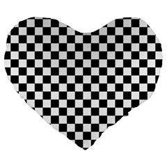 Pattern Checkered Squares Black White Pattern Large 19  Premium Flano Heart Shape Cushions by Sabxi