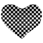 Pattern Checkered Squares Black White Pattern Large 19  Premium Flano Heart Shape Cushions Front