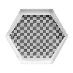 Pattern Checkered Squares Black White Pattern Hexagon Wood Jewelry Box by Sabxi