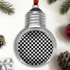 Pattern Checkered Squares Black White Pattern Metal Light Bulb Shape Ornament by Sabxi