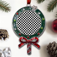 Pattern Checkered Squares Black White Pattern Metal X mas Lollipop With Crystal Ornament by Sabxi