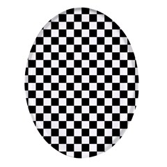 Pattern Checkered Squares Black White Pattern Oval Glass Fridge Magnet (4 Pack) by Sabxi