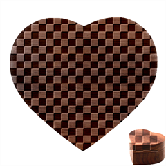 Pattern Checkered Squares Black White Pattern Heart Wood Jewelry Box by Sabxi