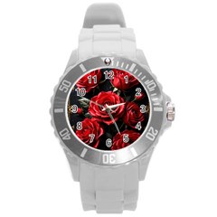 Red Roses Round Plastic Sport Watch (l) by Sabxi