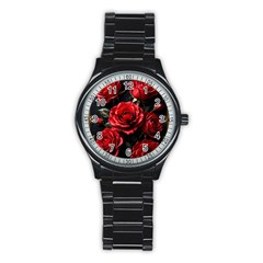 Red Roses Stainless Steel Round Watch by Sabxi