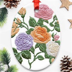 Embroidery Roses Floral Design Oval Ornament (two Sides) by Sabxi