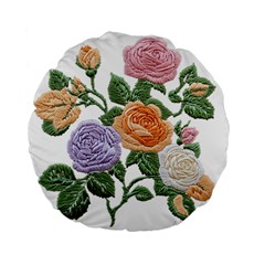 Embroidery Roses Floral Design Standard 15  Premium Flano Round Cushions by Sabxi