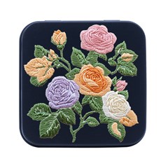 Embroidery Roses Floral Design Square Metal Box (black) by Sabxi