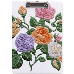 Embroidery Roses Floral Design A4 Acrylic Clipboard by Sabxi