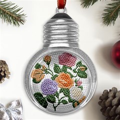 Embroidery Roses Floral Design Metal Light Bulb Shape Ornament by Sabxi