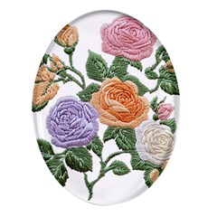 Embroidery Roses Floral Design Oval Glass Fridge Magnet (4 Pack) by Sabxi