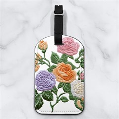 Embroidery Roses Floral Design Nappa Leather Luggage Tag Rectangle by Sabxi