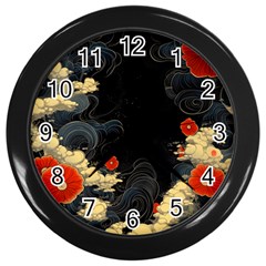 Korean Art Flowers Asian Pattern Wall Clock (black) by Sabxi