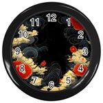 Korean Art Flowers Asian Pattern Wall Clock (Black) Front