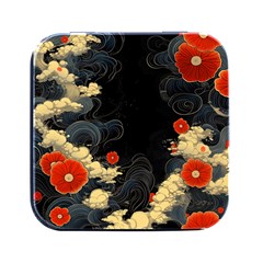 Korean Art Flowers Asian Pattern Square Metal Box (black) by Sabxi