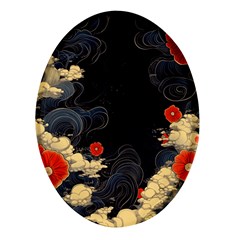 Korean Art Flowers Asian Pattern Oval Glass Fridge Magnet (4 Pack) by Sabxi