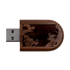 Korean Art Flowers Asian Pattern Wood Oval Usb Flash Drive by Sabxi