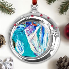 Seascape Metal Snowflake Red Crystal Round Ornament by bestdesignintheworld