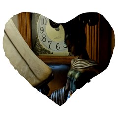 Erte Figurine And A Clock Large 19  Premium Flano Heart Shape Cushions by bestdesignintheworld