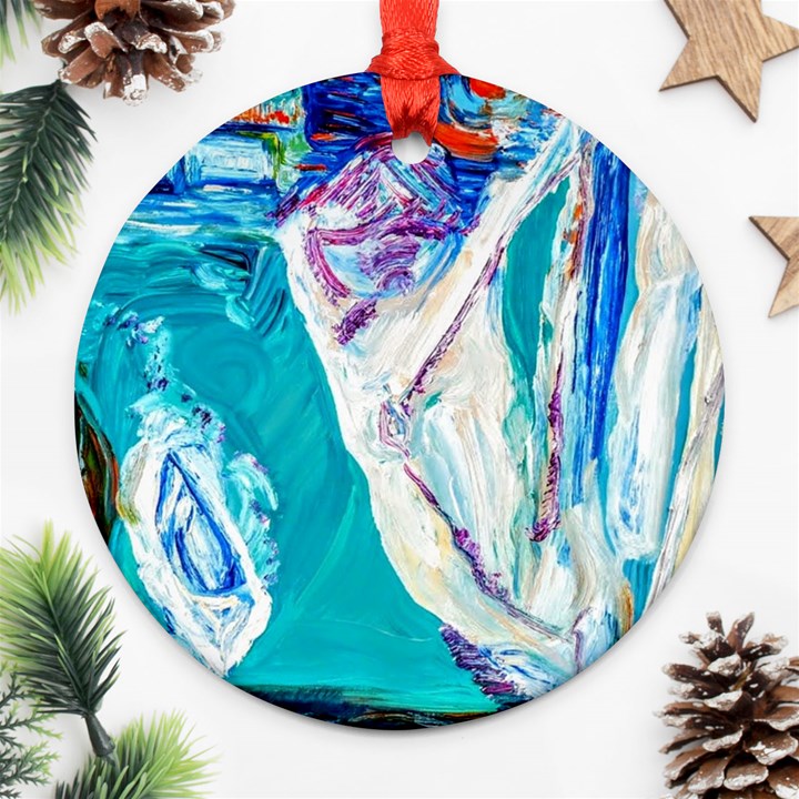 sailing boat Round Ornament (Two Sides)