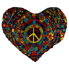 Peace Abstract Pattern Creative Drawing Large 19  Premium Flano Heart Shape Cushions by Posterlux