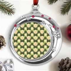 Retro 1880s Flowers Pattern 15 Metal Snowflake Red Crystal Round Ornament by violetheavensky