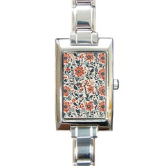 Retro Scandinavian Nordic Flowers Pattern Rectangle Italian Charm Watch by violetheavensky